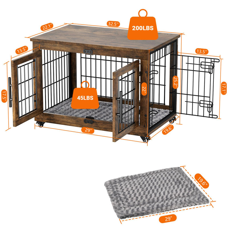 Mobilier pour cage de chien avec coussin, Brun rustique