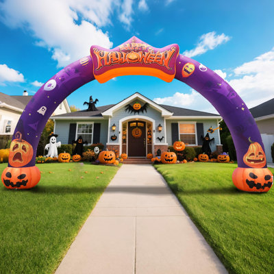  27 Ft Halloween Inflatable Pumpkin Arch with Built-in Blower, Blow Up Archway for Outdoor Decoration