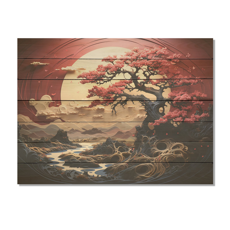 Fleur de jardin rouge et or II - autres plantes et fleurs sur bois, H 30 po x l 40 po
