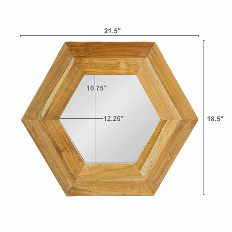 Miroir hexagonal 18,5 "x 18,5", Naturel, Bois et verre