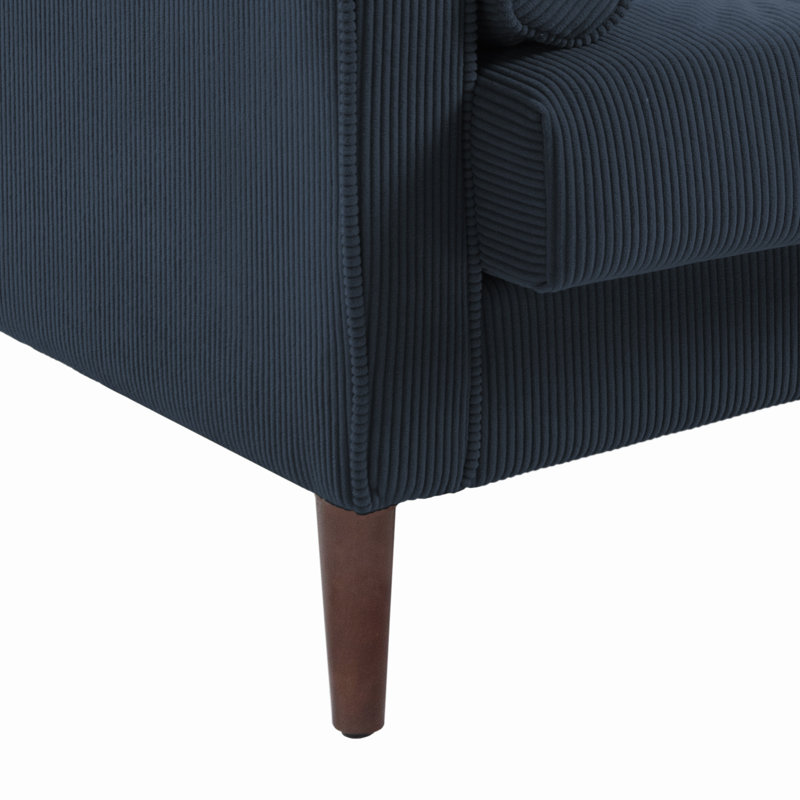 Fauteuil club capitonné avec accoudoirs carrés en velours côtelé bleu marine Iliana avec 2 coussins, Marine