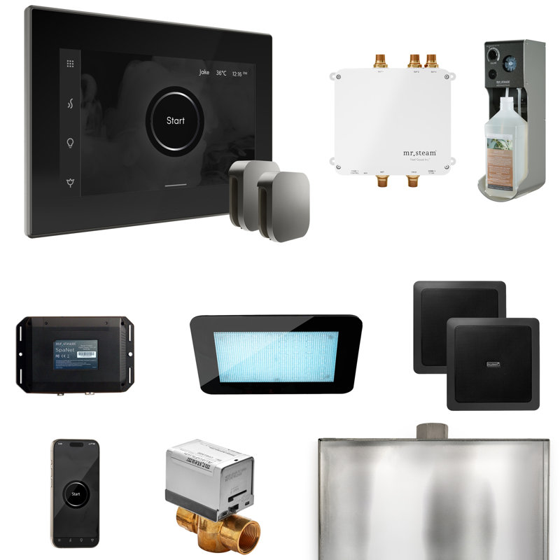 Bliss Max Steam Shower Control Package with iSteamX Control and Steamhead , Black/Satin Steel