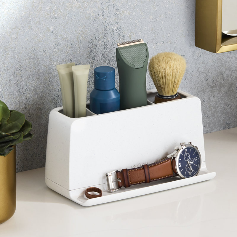 White Polished Freestanding Toothbrush Holder with 3 Compartments
