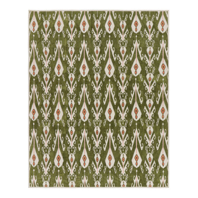 Rug & Kilim's Contemporary Dhurrie Rug In Green With White & Pink Ikats Patterns
