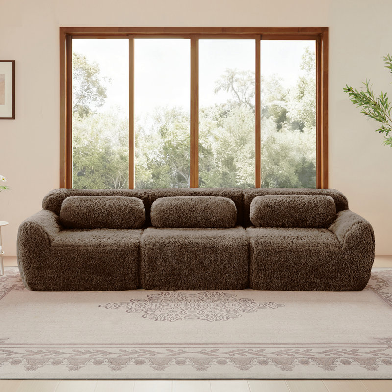 Tissu moelleux doux et moelleux de 114 po, canapé modulaire modulaire, conception ergonomique avec repose-pieds et coussins décoratifs, raccordement à boucle à compression complète pour étude, cinéma maison, chocolat