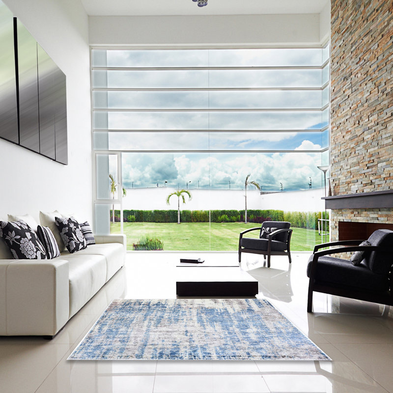 Tapis abstrait bleu / gris Contrada, Carré 8 pi