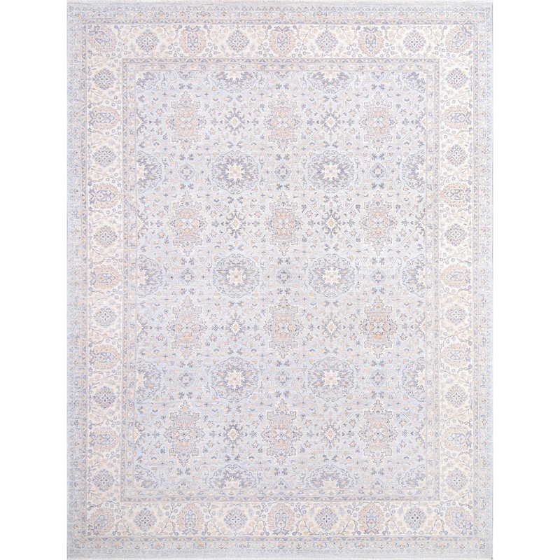 Tapis unique ivoire / bleu clair / beige 8 pi 9 po x 11 pi 5 po