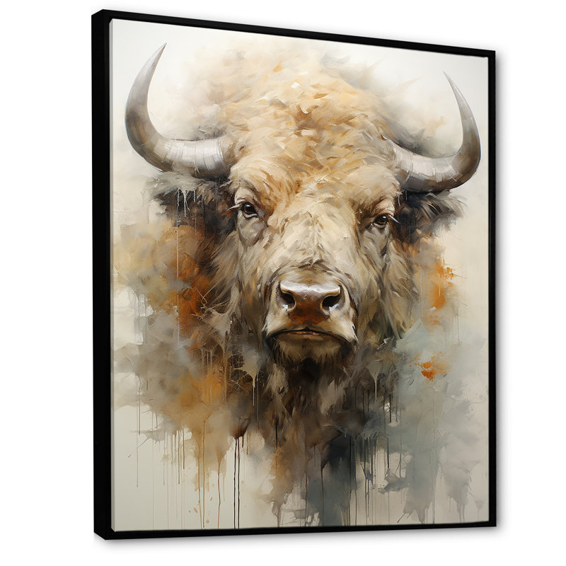 Buffalo Bison Head II - Buffalo, reproduction sur toile encadrée, Cadre flottant noir, H 44 po x l 34 po x P 1,5 po