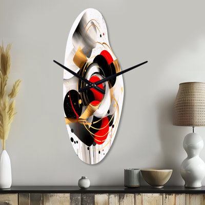 Orlinski Red and Black Abstract Symphony IV - Abstract Curved Metal Wall Clock, Modern Asymmetrical Wall Clock Print
