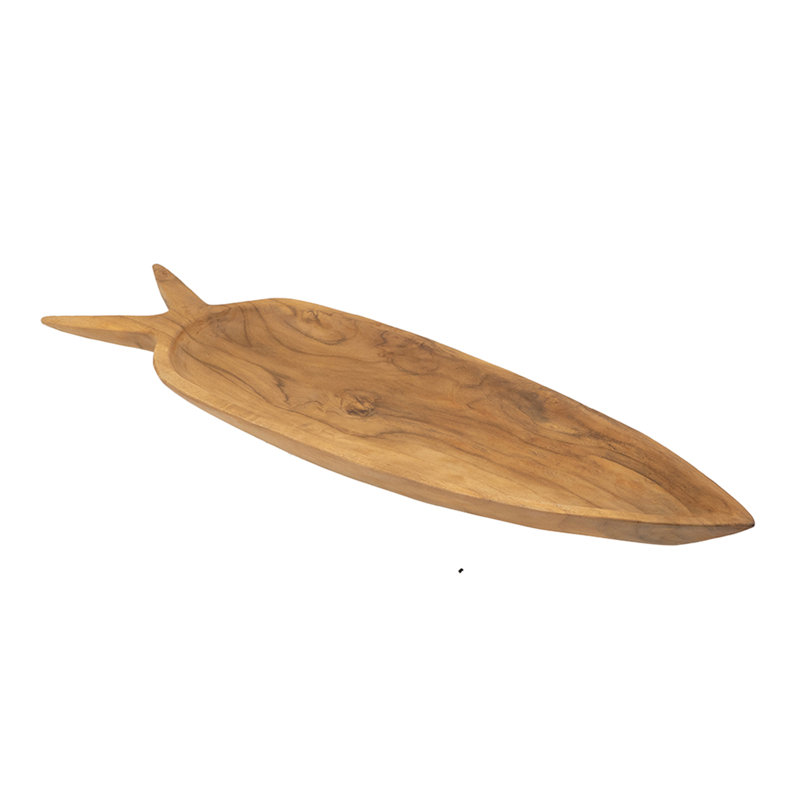 Assiette décorative en bois de teck 23,6 x 6,3 x 2 po en forme de carotte naturelle
