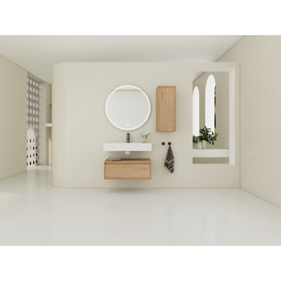 Meuble-lavabo mural de 30 pouces avec lavabo en résine et armoire latérale, tiroir à fermeture en douceur (KD-Packing), armoire combinée 09430IMO-SC00112IMO
