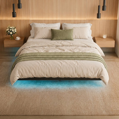 Floating Bed with LED Lights and USB Charging, No Box Spring Needed
