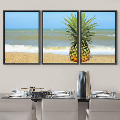 Pineapple on The Beach with Blue Sky Modern Wall Decor