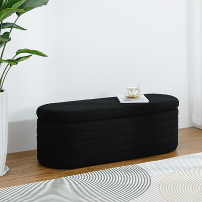 Matt Upholstered 45.5" Teddy Fabric Fluffy Faux Fur Flip Top Storage Bench