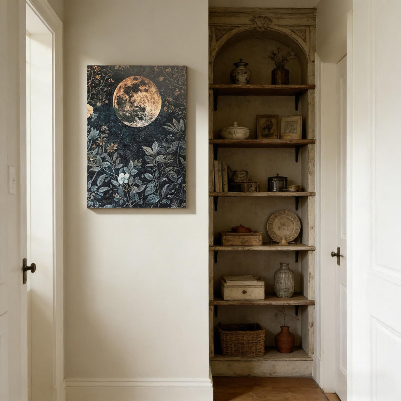 Lune foncée et fleur, impression sur toile, support de cadre en bois massif, 16 po x 24 po