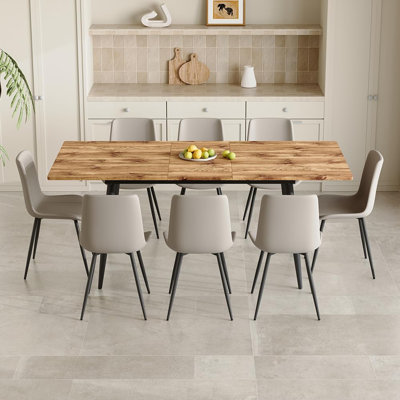 Ensemble de table de salle à manger extensible pour 4 à 8 personnes, ensemble de cuisine et salle à manger de style ferme moderne avec table en bois extensible et chaises rembourrées, ensemble de salle à manger peu encombrant pour appartement et salle à manger