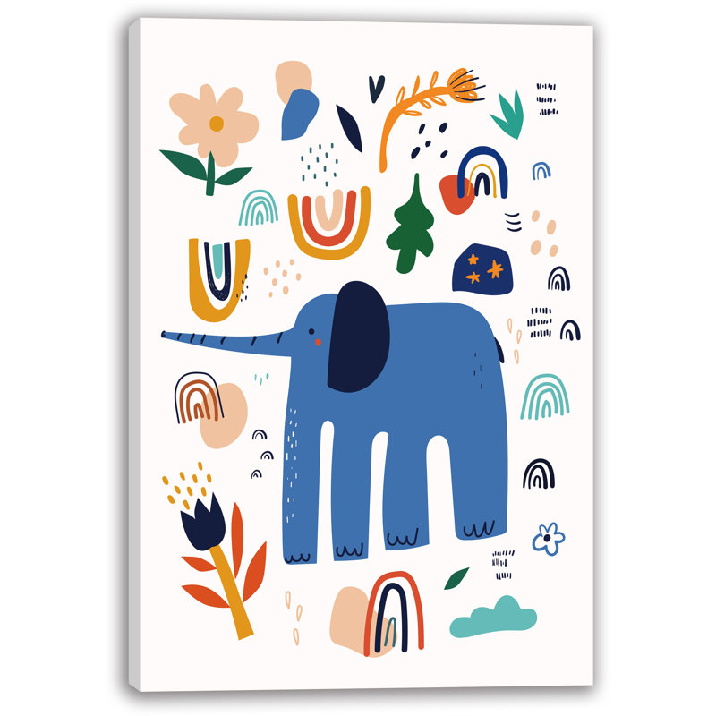 Joyful Jumbo: Éléphant fantaisiste et toile abstraite, art mural, H 16 po x l 12 po