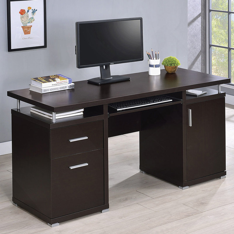 Bureau d'ordinateur avec 2 tiroirs et armoire en cappuccino