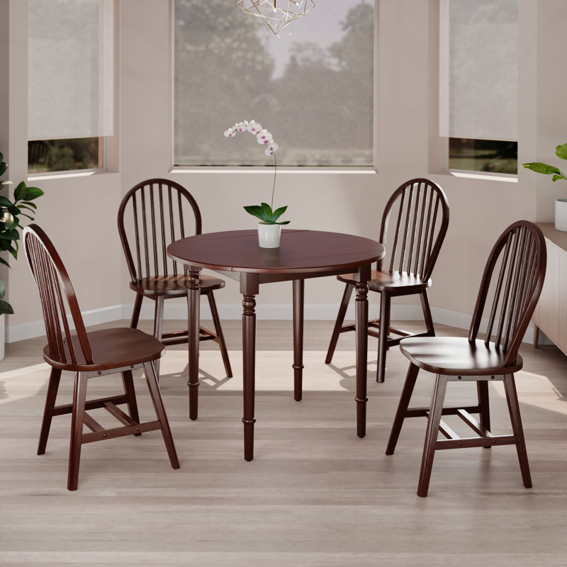 Table de salle à manger Donaven à abattants avec chaises Windsor, noyer, 5 pièces: table, 4 chaises