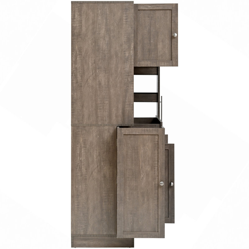 Buffet traditionnel autoportant avec huche, grande armoire de rangement pour garde-manger avec armoire latérale coulissante et tablettes réglables, brun