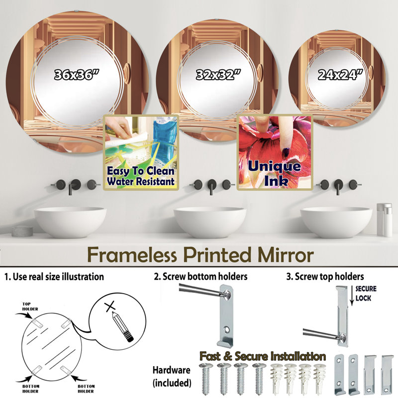 Miroir mural rond Pergamon, 24 po x 24 po
