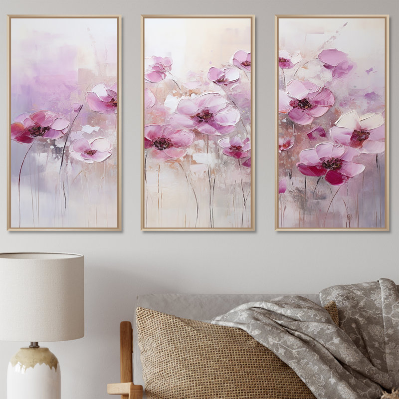 Ensemble d'art mural Fuschia, Cadre naturel flottant, H 32 po x l 48 po x P 1 po
