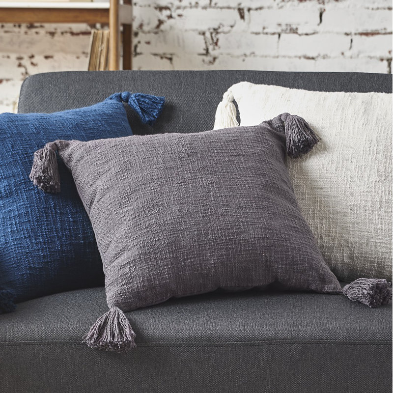 Aulene Tasseled Throw Pillow, Cement