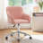 Adjustable Pink Velvet Office Chair with Wheels, Ergonomic Swivel Vanity Chair with Silver Metal Base-1006254221
