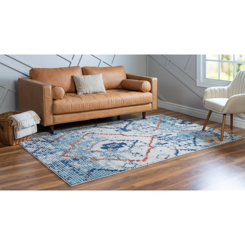 Tapis ivoire / bleu Southwestern, Rectangle 2 pi 2 po x 3 pi 1 po