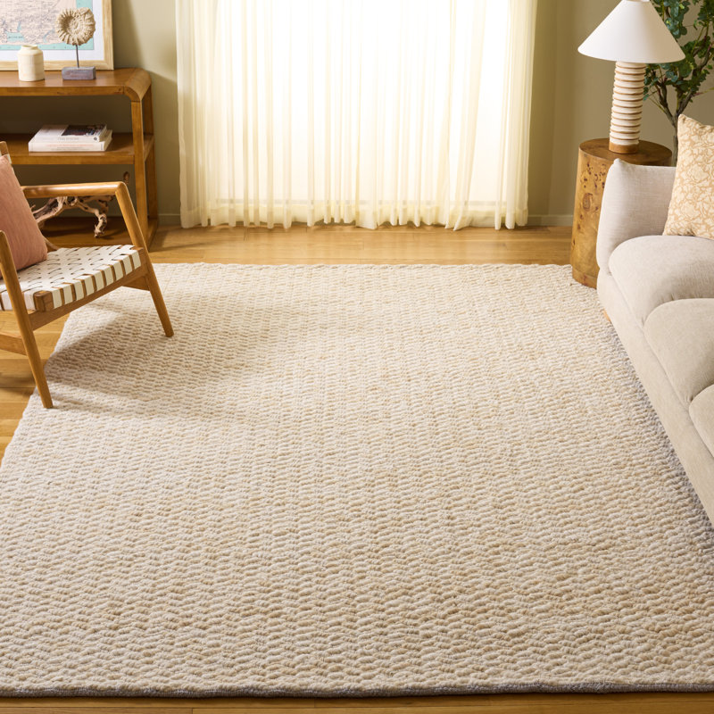 Stepanas Hand Loomed Wool/Cotton Rug in Ivory/Beige, Rectangle 8' x 10'