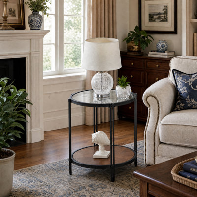 Round Two-Tiered Wooden End Table