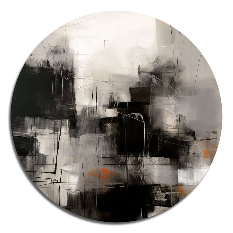 Art mural rond noir Mid Century Fusion I - abstrait Mid-Century, H 36 po x l 36 po x P 1 po