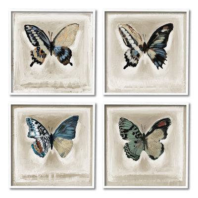 «Asymmetric Butterfly Wing Patterns» par Stacy D''aguiar, ensemble de 4 peintures sur bois