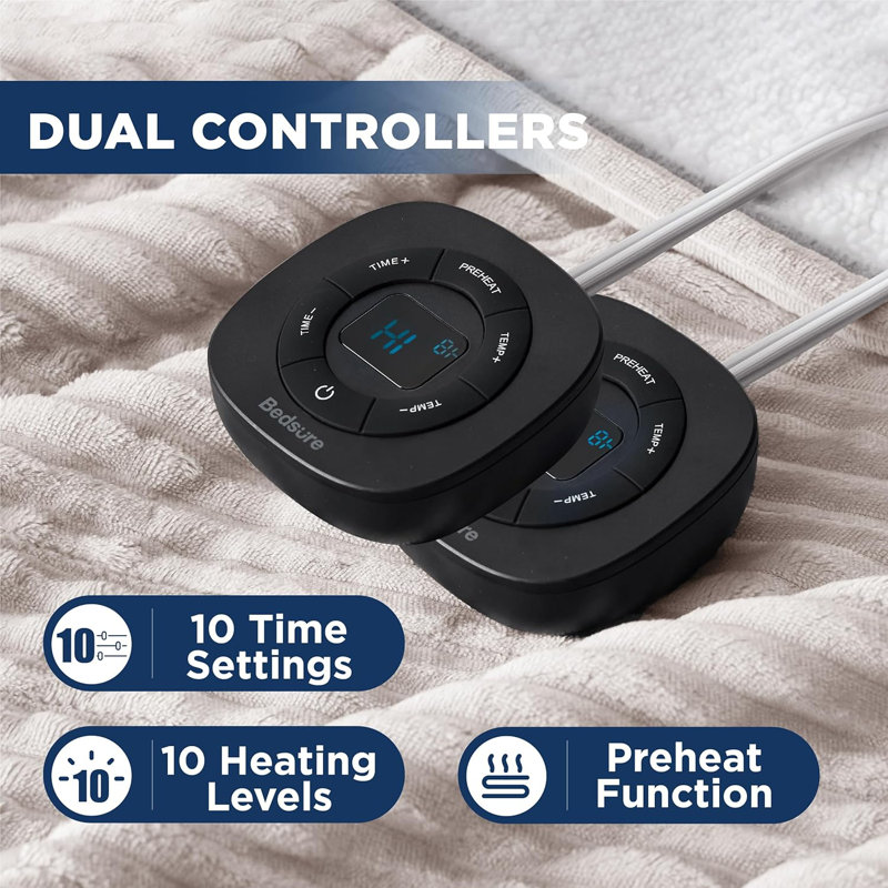 Heated Blanket Electric - Thick Striped Flannel Electric Blanket, Heating with 4 Time Settings, 6 Heat Settings, and 3-Hour Timer Auto Shut Off