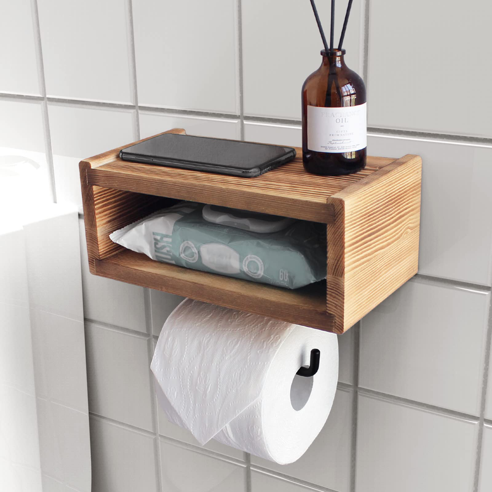 Sisyphus Black Toilet Paper Shelf, Unique Bathroom Storage, Home Decor,  Bathroom Accessories, Wall Mounted Paper Roll Shelf 