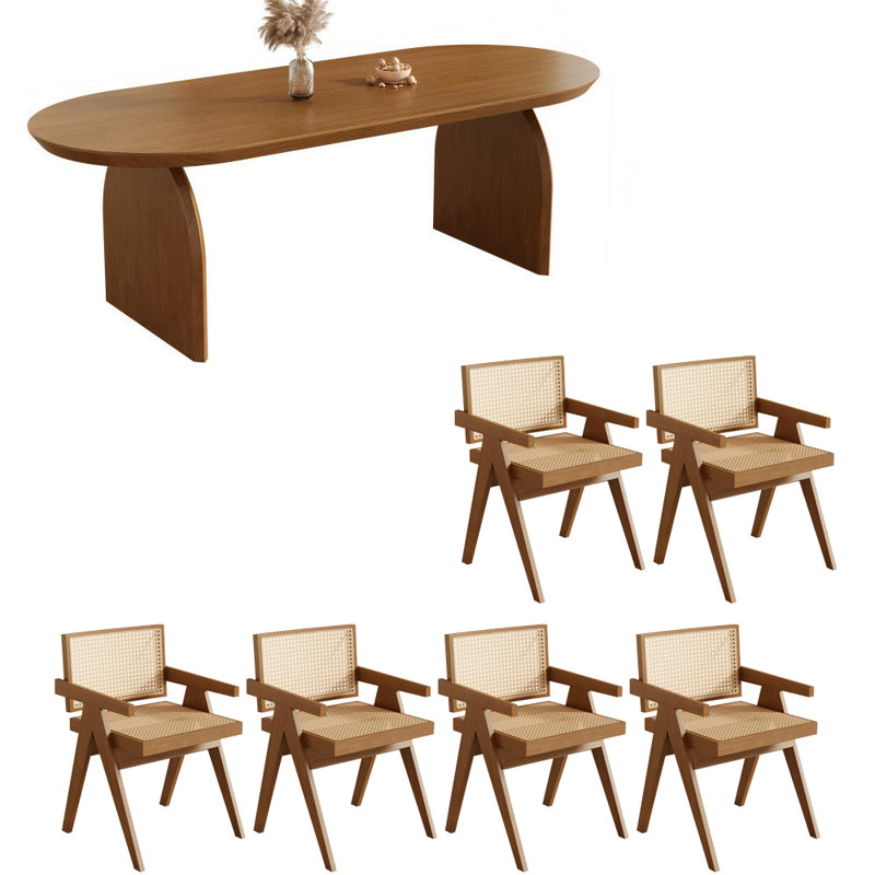 Modern solid wood oval dining table set, 29.5"H x 62.9"L x 31.4"W, 7 Pieces: Table, 6 Chairs