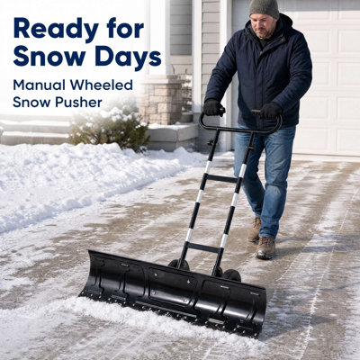 Balconera 36 Inch Snow Pusher with Wheels, U-Shaped Handle Snow Shovel