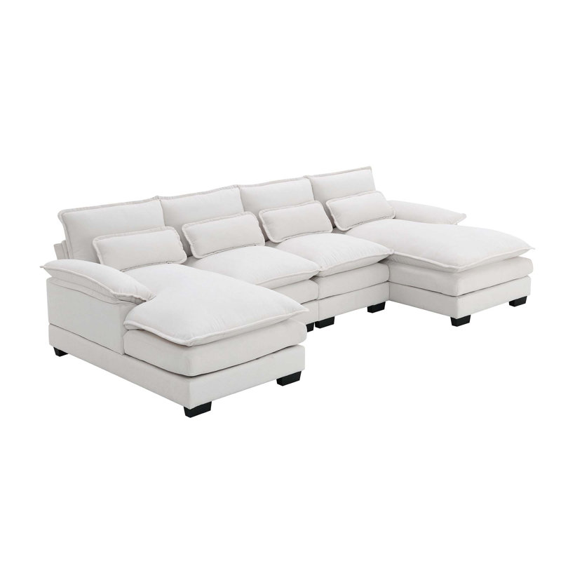 Canapé-lit modulaire moderne symétrique en U à 6 places avec coussins décoratifs