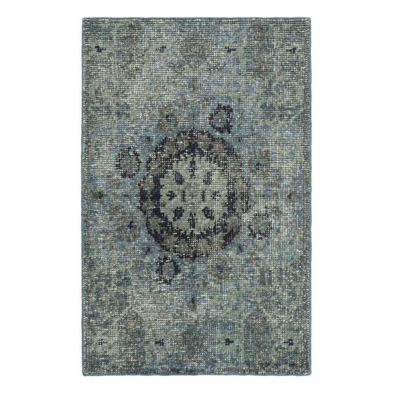 Distressed Homage Hand Knotted Wool Geometric Area Rug, Rectangle 8' x 10'