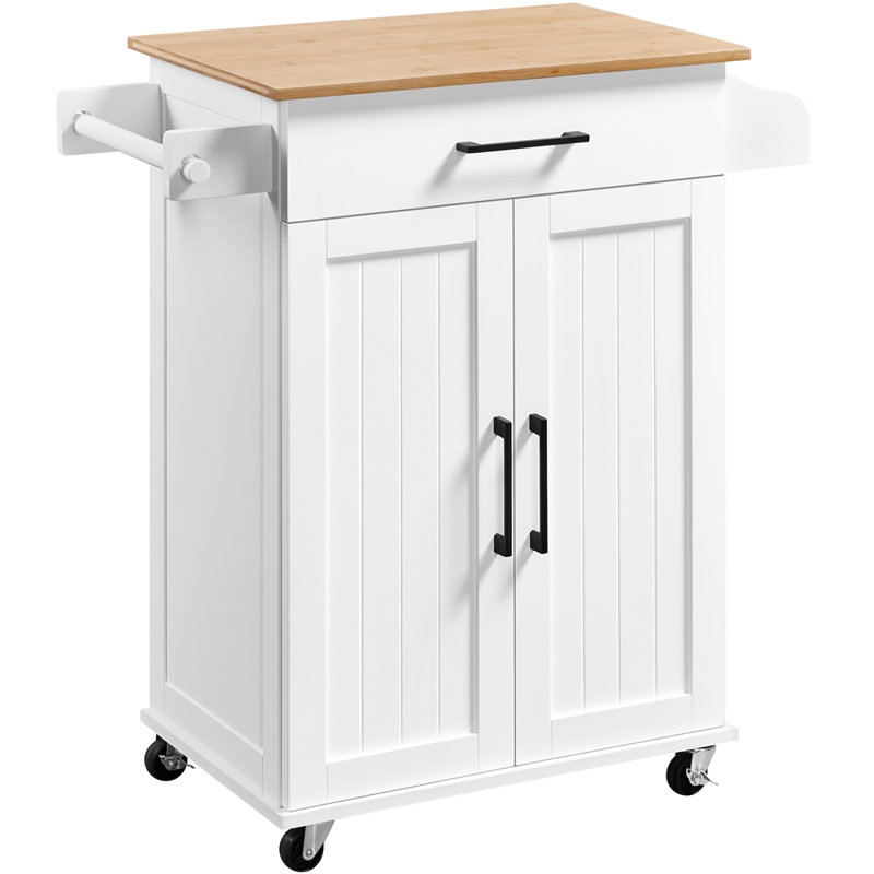 Solid Wood Top Kitchen Cart, White