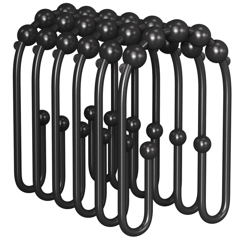 Shower Curtain Hooks, Black Rust Proof Non-Slip Double Hooks For Shower Curtain, Sturdy Metal Rings Bathroom 12Pcs