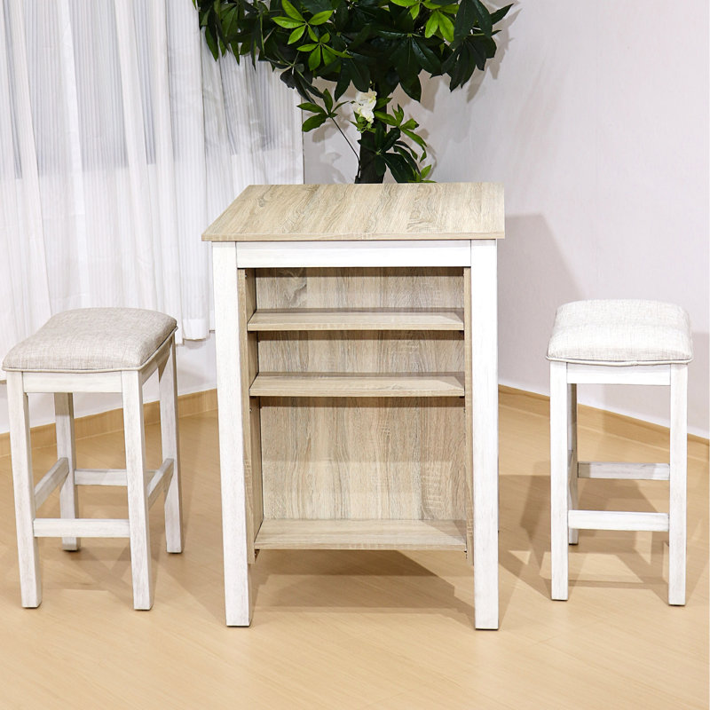 3 pièces modernes et rétro idéales pour les petits appartements avec rangement intégré en bois massif et tabourets confortables au fini rustique