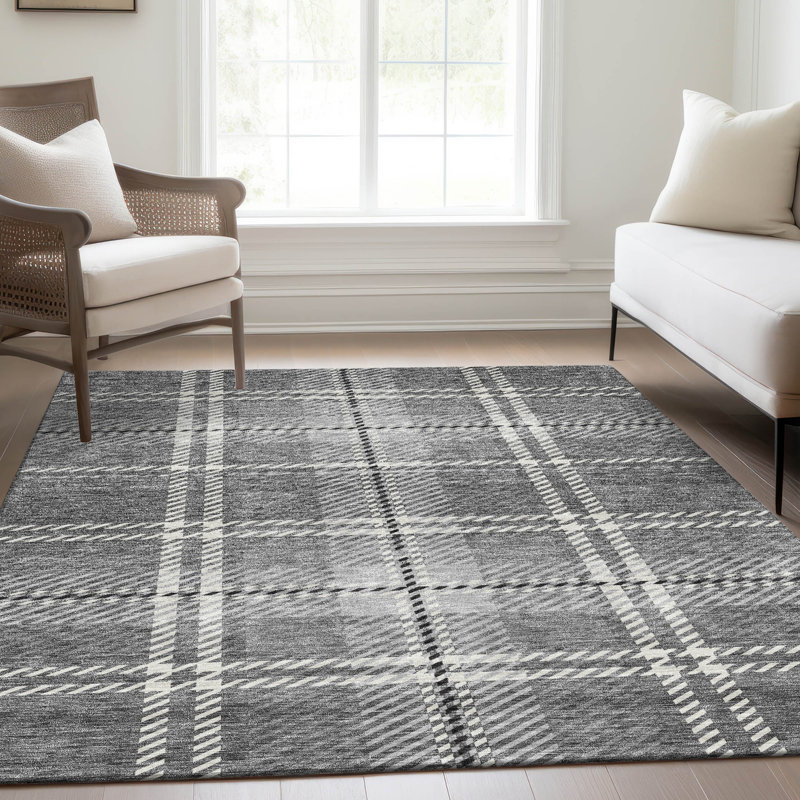 Tapis gris Prisco lavable à la machine de qualité supérieure, Rectangle 2 pi 6 po x 3 pi 10 po