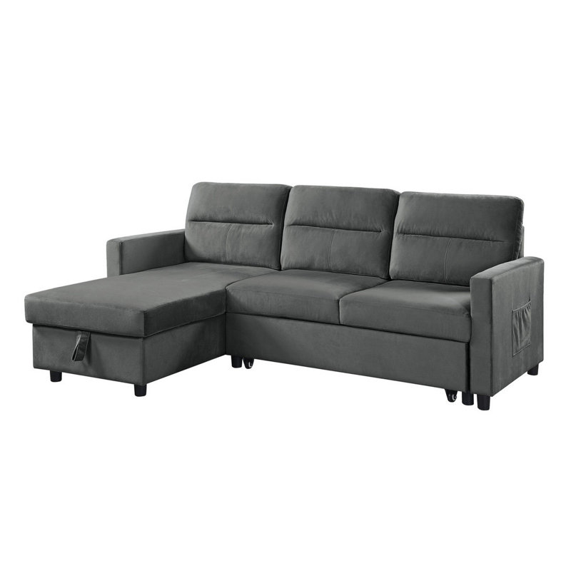 Phenex Seaside Style Reversible Sleeper Sectional Sofa, Gray Velvet