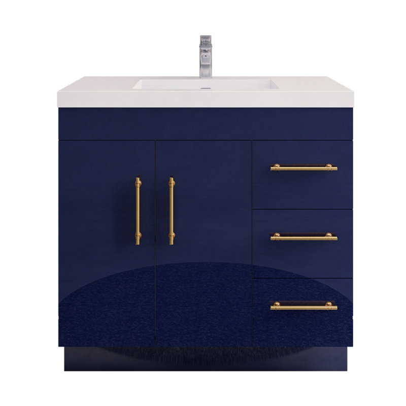Eliza 35.43'' Single Bathroom Vanity with Acrylic Top, Navy Blue