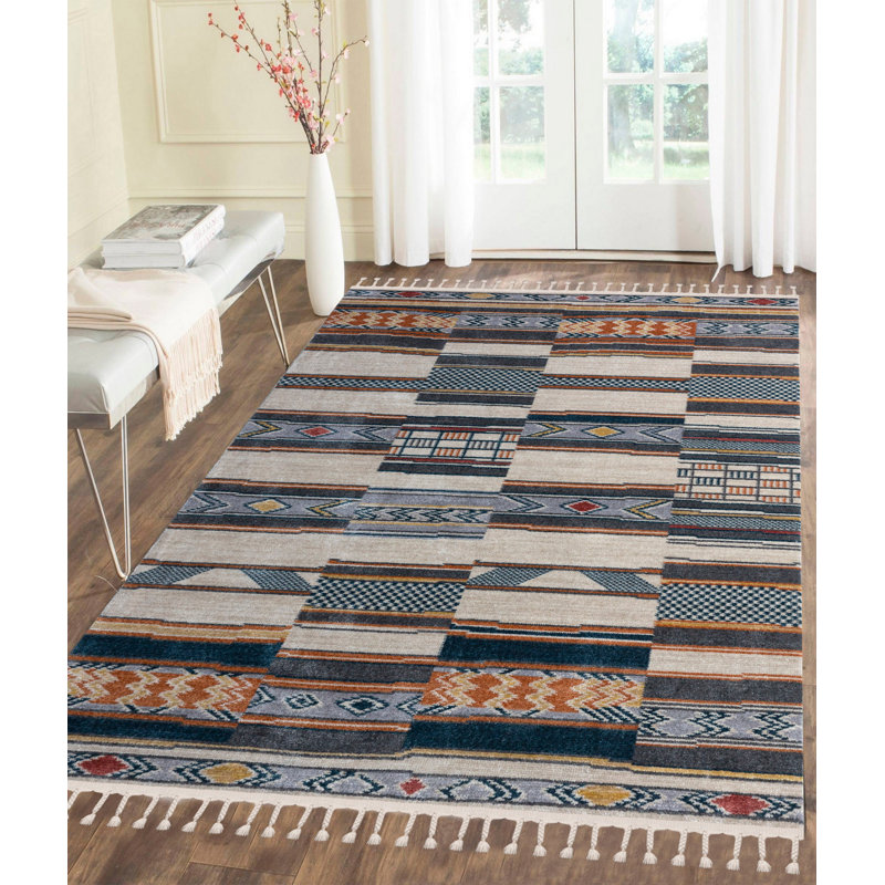 Tapis marocain en polyester noué à la main couleur crème Avalbane, Rectangle 2 pi 7 po x 4 pi 11 po