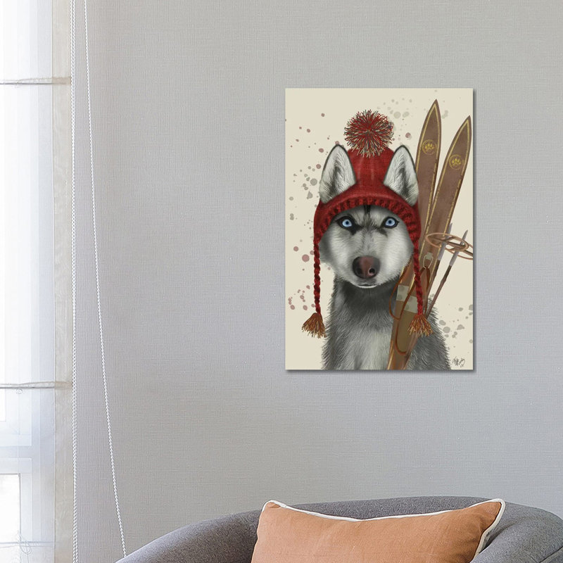 Husky, Skiing by Fab Funky - Wrapped Canvas Gallery-Wrapped Canvas Giclée, 66.04 cm H x 45.72 cm W x 3.175 cm D
