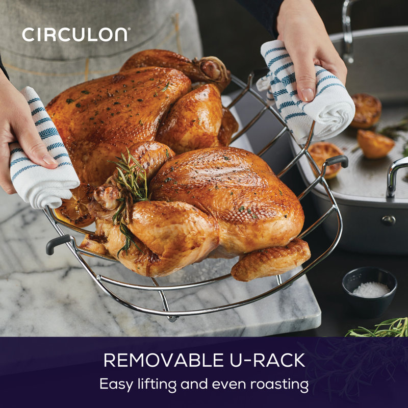 Circulon Total Bakeware Nonstick Roasting Pan / Roaster with Rack, 17-Inch x 13-Inch, Gray