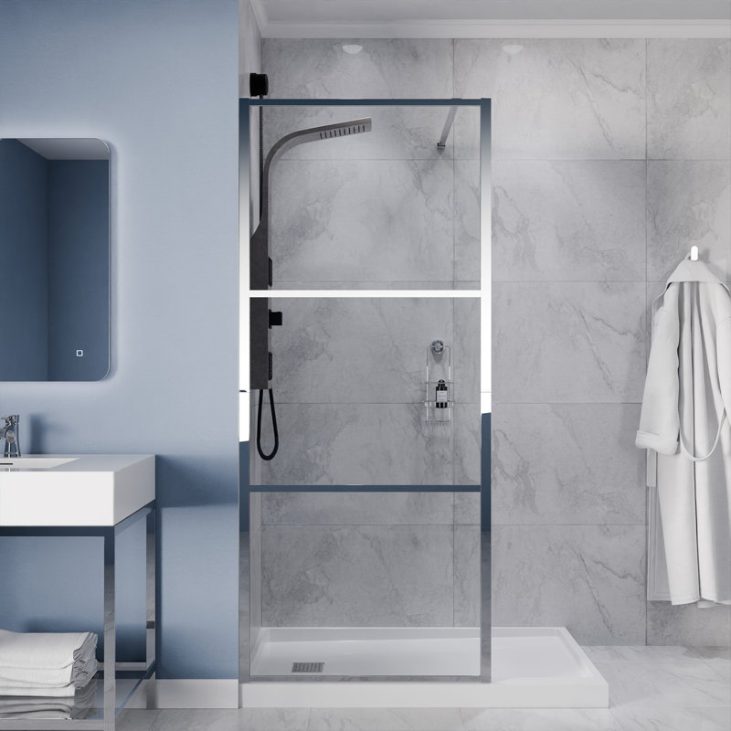 Anzzi Series 34 In. X 78 In. Fixed Frameless Shower Door With Tsunami Guard Tempered Clear Glass, Polished Chrome