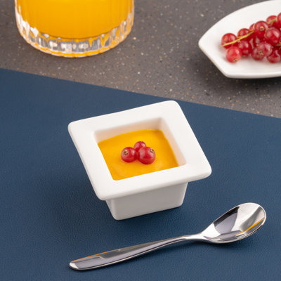 MINIATURE Premium Porcelain Miniature Square Deep Bowl with Rim, 1.35oz | Microwave & Dishwasher Safe